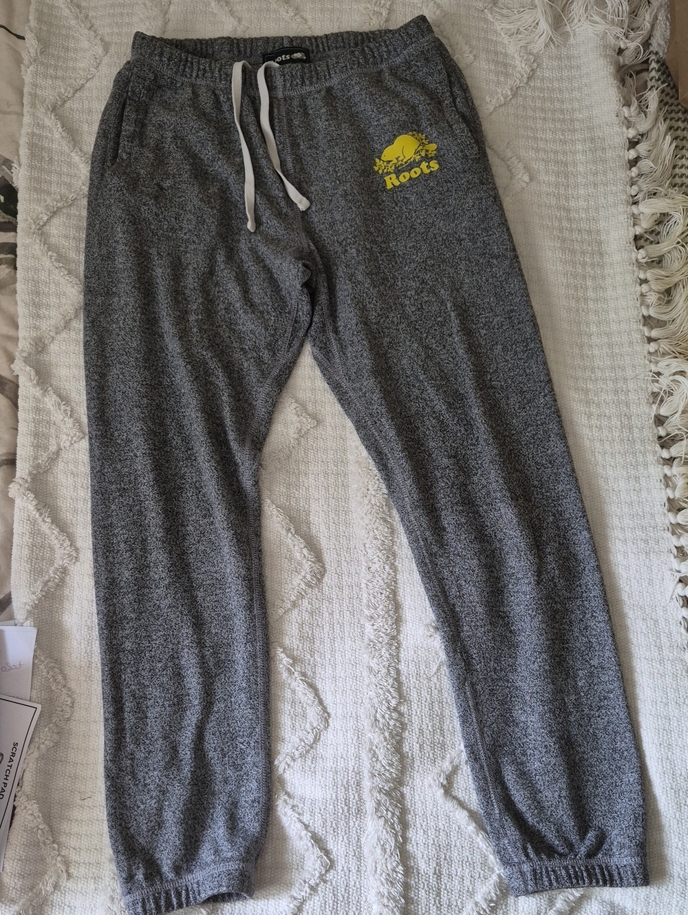 Roots Salt & Pepper Joggers Limited Edition Yellow Logo -Small